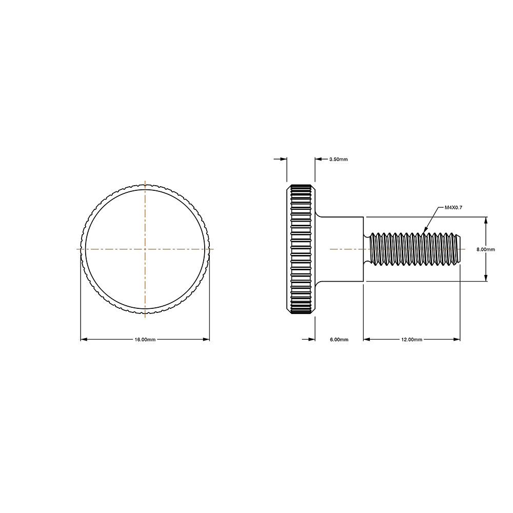 M4X0.7 Thumb Screw Knurled - A2 Stainless DIN 464 High Type